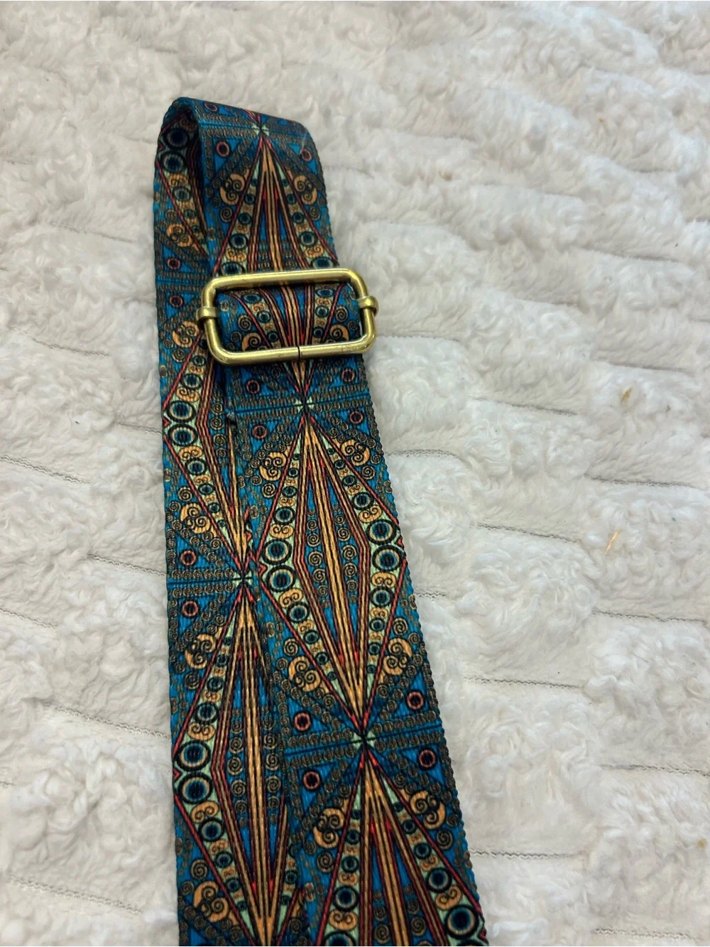 Adjustable Boho Teal Geometric Guitar Purse Strap | Gold Hardware | Replacement